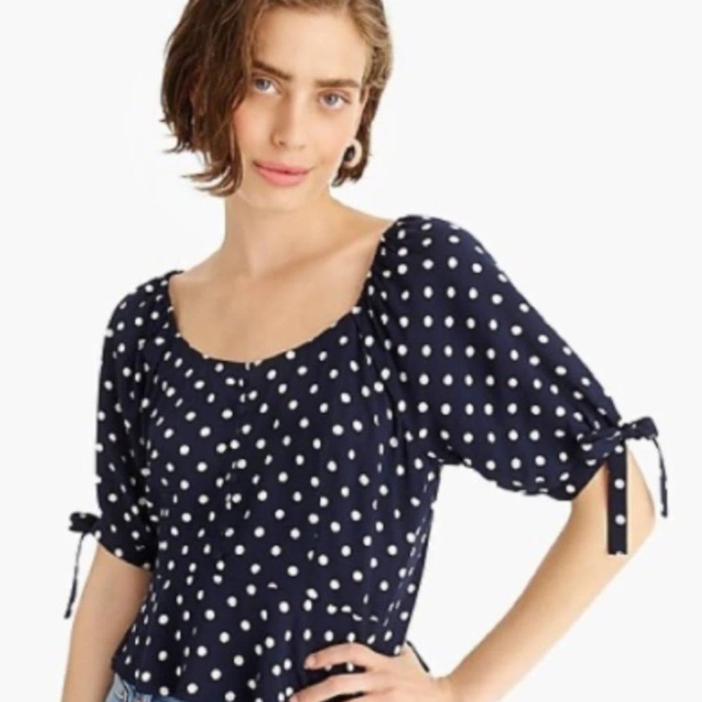 J. Crew Polka-Dot Tie Sleeve Blouse